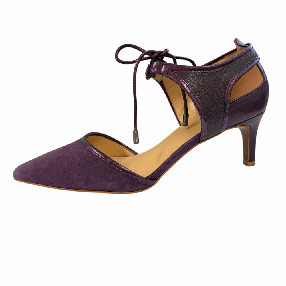 Franco Sarto Plum Leather Suede Lace-Up Kitten Heel Pumps Women’s Size 6 - Picture 6 of 10